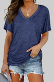 Womens Short Sleeve V Neck Dolman Tops with Side Shirring Loose Fit Shirts