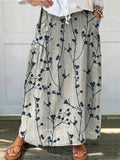 Women's Retro Floral Art Linen Pocket Skirt