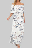 Womens Off The Shoulder Dress Summer Casual Long Ruffle Party Side Split Beach Maxi Dresses with Pockets