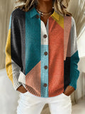 Women's Geometric Pattern Art Print Casual Cotton Knitted Sweater