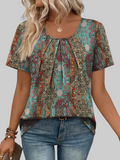Women T Shirts Pleated Short Sleeve Tops Business Casual Dressy Blouses