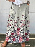 Spring Floral Pattern Printed Women's Linen Pocket Skirt