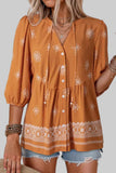 Womens Summer Tops Boho Floral Short Sleeve Button Down V Neck Peplum Babydoll Casual Loose Blouses Shirts