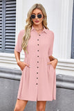 Babydoll Dress for Women Short Sleeve Button Down Textured Non-clingy Loose Fit Flowy Mini Dress with Pockets 2026 New Summer Dress