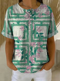 Women's Vintage Flower Pattern Printed Cotton Linen Top