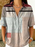 Colorful Geometric Pattern Women's Casual Short Sleeve Shirt