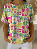 Women's Vintage Flower Pattern Printed Cotton Linen Top