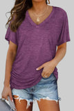 Womens Short Sleeve V Neck Dolman Tops with Side Shirring Loose Fit Shirts