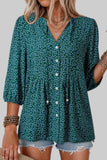Womens Summer Tops Boho Floral Short Sleeve Button Down V Neck Peplum Babydoll Casual Loose Blouses Shirts
