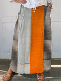 Women's Vintage Abstract Geometric Art Print Linen Pocket Skirt