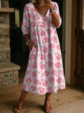 Women's Retro Flower Pattern Print Cotton-linen Dress