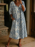 Women's Retro Pattern Print Cotton-linen Dress