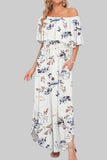 Womens Off The Shoulder Dress Summer Casual Long Ruffle Party Side Split Beach Maxi Dresses with Pockets
