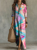 Women's Geometric Patterns Print Casual Solid-color Linen-cotton Dress