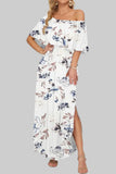 Womens Off The Shoulder Dress Summer Casual Long Ruffle Party Side Split Beach Maxi Dresses with Pockets