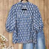 Charming Vintage Floral Printed V Neck Blouse Women's Cozy 3/4 Sleeve Top Brown Fabric Medium Cotton Viscose Fitted Shirts Boho Elegant Feminine Jeans Outfit