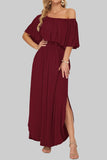 Womens Off The Shoulder Dress Summer Casual Long Ruffle Party Side Split Beach Maxi Dresses with Pockets