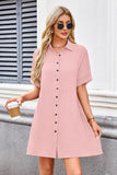 Babydoll Dress for Women Short Sleeve Button Down Textured Non-clingy Loose Fit Flowy Mini Dress with Pockets 2026 New Summer Dress