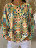 Women's Vintage Pattern Art Print Casual Waffle Sweatshirt