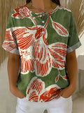 Women's Vintage Flower Pattern Printed Cotton Linen Top