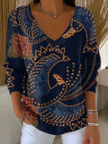Women's Floral Pattern Art Print Casual V-Neck Sweater