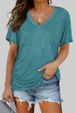 Womens Short Sleeve V Neck Dolman Tops with Side Shirring Loose Fit Shirts
