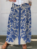 Women's Vintage Flowers Art Print Linen Pocket Skirt