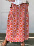 Vibrant Summer Floral Pattern Printed Women's Linen Pocket Skirt
