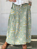 Women's Floral Print Linen Pocket Skirt