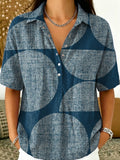 Geometric Circular Decorative Pattern Women's Casual Short Sleeve Shirt