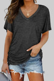 Womens Short Sleeve V Neck Dolman Tops with Side Shirring Loose Fit Shirts