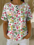Women's Vintage Flower Pattern Printed Cotton Linen Top