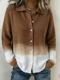 Casual Gradient Shirt Button Knit Sweater
