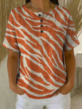 Women's Vintage Stripe Pattern Printed Cotton Linen Top